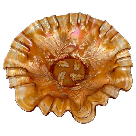 Vintage Fenton Marigold Thistle Carnival Glass Ruffled Edge Bowl Iridescent - Picture 2 of 7
